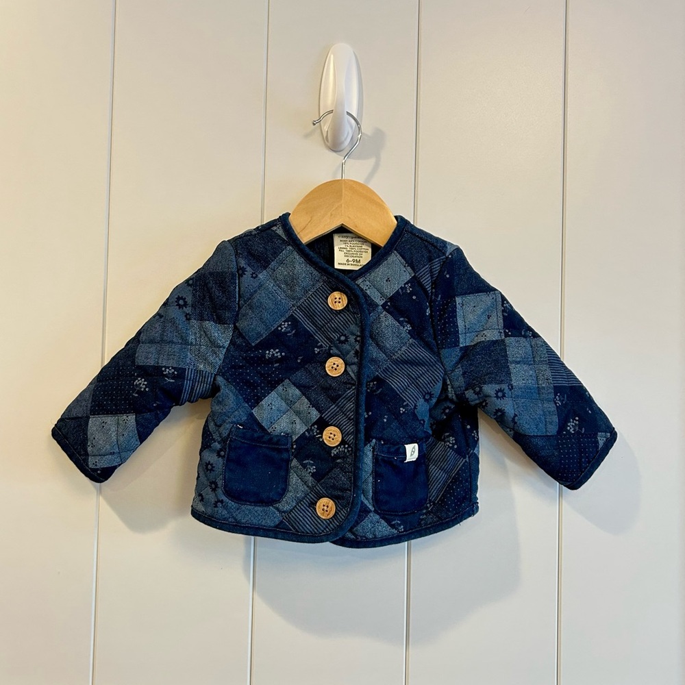 Easy Peasy blue quilted patchwork baby jacket